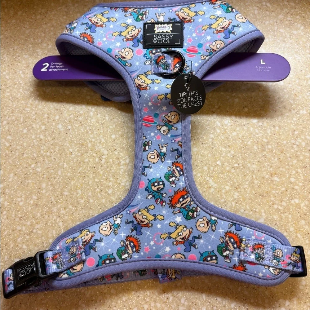 Nickelodeon Rugrats Sassy and Woof Adjustable Pet Harness Blue and Purple Sz L